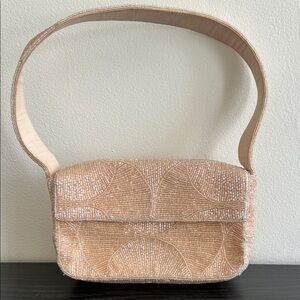 Anthropologie Cream Beaded Shoulder Bag